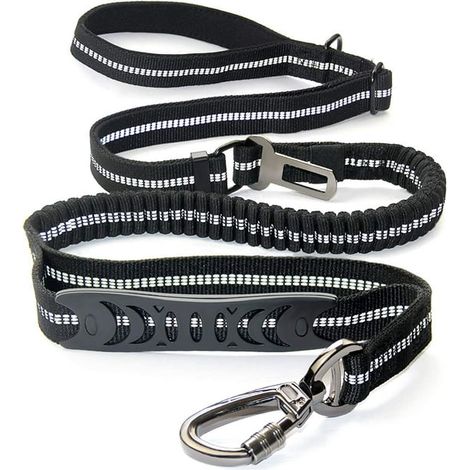 Laisse de chien robuste, 1,8 m double poignées rembourrées, laisse réfléchissante avec boucle ceinture auto, élastique amortisseur réglable pour chiens moyens et grands jusqu'à 68 kg (1/4)