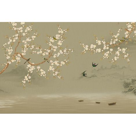 Papier peint panoramique - Branches Oiseaux - 130 cm x 88 cm (1/2)