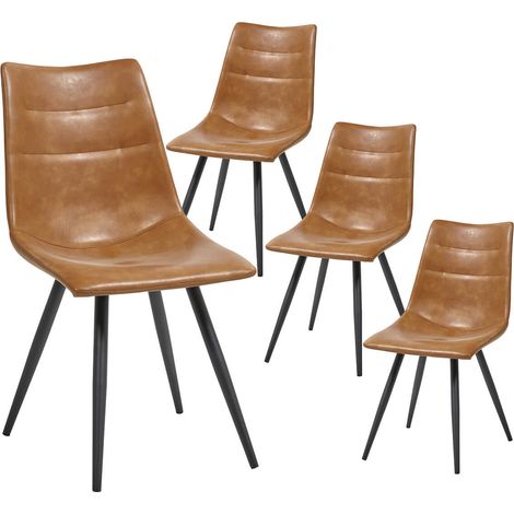 KORA - Lot de 4 Chaises Simili Cuir Marron (1/3)