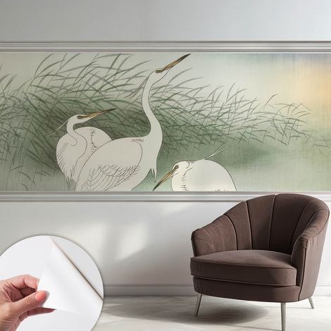 Papier peint autocollant adhésif avec imprimé installation simple qualité excellente sans désordre Hérons dans l'herbe 250x104 cm (1/5)