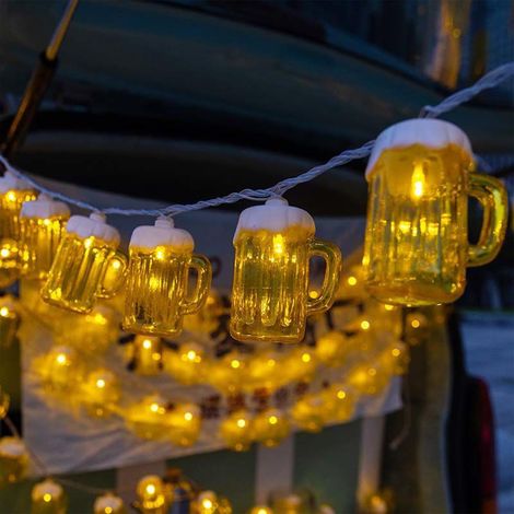 Chope à bière - Guirlande lumineuse LED - 3 m - 20 LED - Guirlande lumineuse à piles - Éclairage d'extérieur - Pour bar, fête, mariage, jardin, fête de la bière, Noël (1/5)
