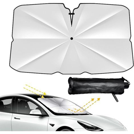 Parasol tipo sombrilla para parabrisas de coche, plegable, con protección UV y aislamiento térmico, fácil de guardar para la mayoría de coches y SUV. (1/5)