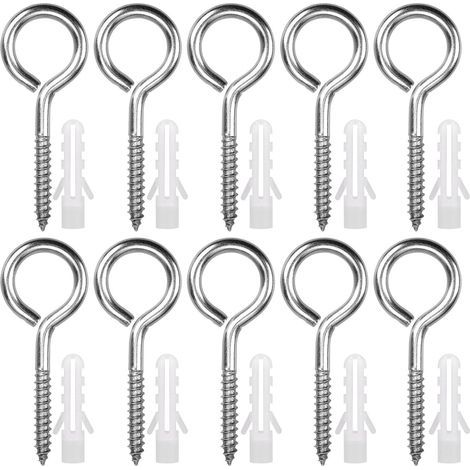 10 Pièces Œillets de Vis en Acier Inoxydable M8 x 100 mm Piton à Visser Lourde Vis à Œillet Crochet à Visser pour Hamacs, Auvents, Fauteuils Suspendus, Câble fixe, Argenté (1/3)