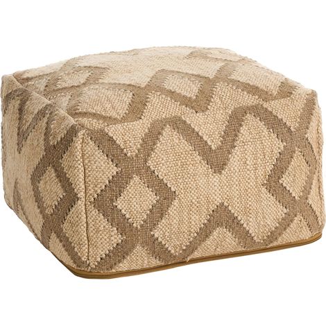 Pouf Tissé à la Main Housse en Jute et en Laine 50 x 50 cm Motif Géométrique Beige et Marron Clair Gopi (1/5)