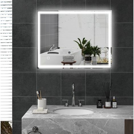 Specchio da bagno LED 90 x 70 cm con memoria e antiappannamento OKMYHOME (1/5)