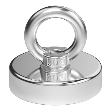 Aimant néodyme, 150 kg, diamètre 60 mm, avec anneau de levage solide, adapté à la pêche magnétique (1/5)