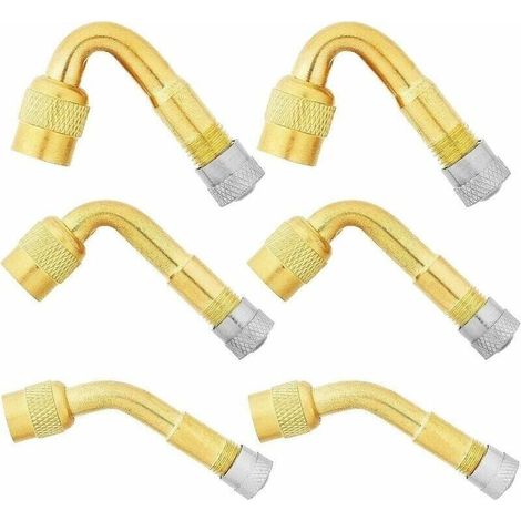 6 Pices Pneu Valve Rallonge, 45, 90, 135 Extension Valve Pneu Valve de Adaptateur Raccord Prolongateur Coude, Embout de Gonflage Coud pour Voiture Camion Moto Vlo Scooter, (1/4)