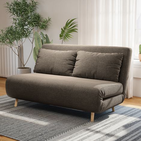 Divano letto, letto per ospiti, schienale regolabile in 3 posizioni, effetto velluto a coste, portata massima 120 kg, dimensioni 141 x 90 x 81 cm, colore marrone scuro. (1/5)