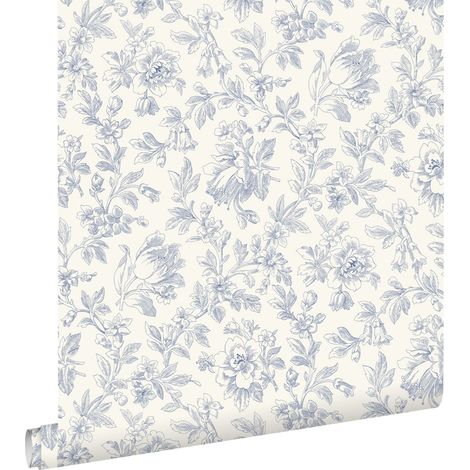 papier peint fleurs élégantes bleu  - ESTAhome