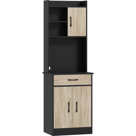 Buffet Cuisine Delyra Rangement Élégant Noir Effet Bois Clair Design Moderne 60x40x180cm (1/5)