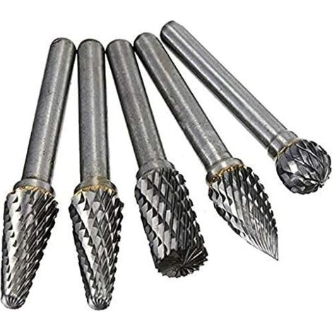 Fraises Diamant, 5 PCS 6mm Queue Tête Tungstène Carbure Double Coupe Rotary Burr Set Pour Travail du Bois Gravure Die Grinder Carving Burr Bit Set (1/5)