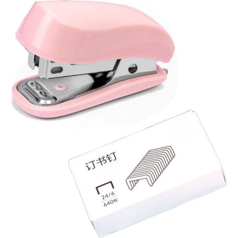 Mini agrafeuse manuelle avec extracteur d'agrafes et 1 boîte d'agrafes, jolie papeterie pour étudiants et bureau (rose) (1/5)