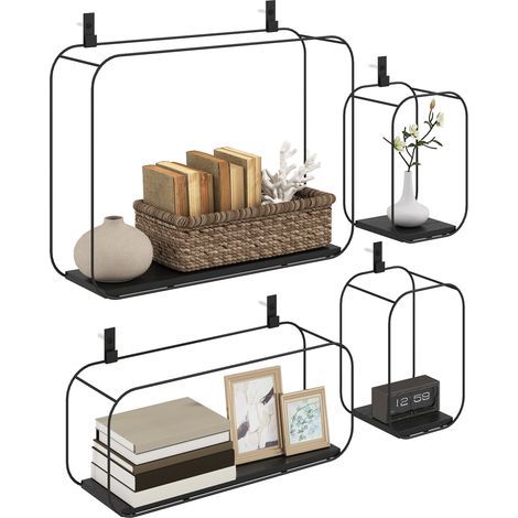 Juego de 4 estantes de pared industriales, estantes flotantes geométricos de metal, para sala de estar, dormitorio y oficina, negro (1/5)