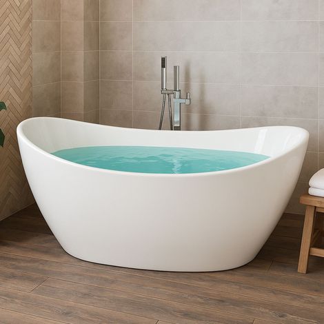 Vasca da bagno freestanding ovale in acrilico colore bianco lucido misure l160xh68xp80 - confezione 1 (1/5)