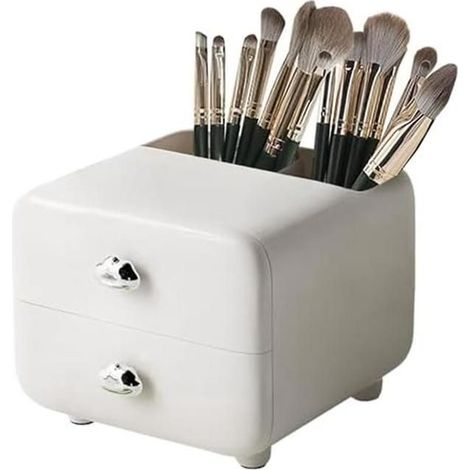 Organisateur de maquillage + tiroirs, support pour pinceaux de maquillage, organisateurs et rangement pour pinceaux Blanc (1/4)