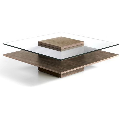Table basse bois plateau en verre trempé - Marron (1/5)