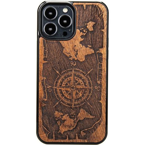 Custodia in legno per iPhone 13 Pro Max, Rosa dei Venti, Merbau (1/4)