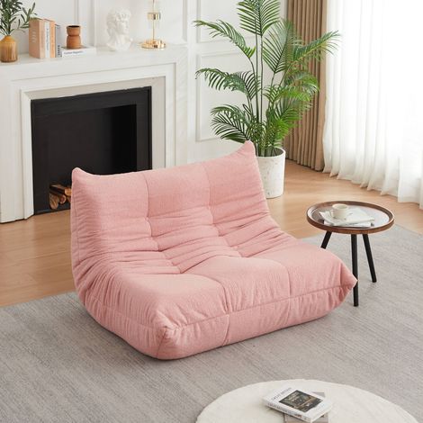 Canapé 2 places en tissu chenille – Rembourrage en mousse – Chaise décorative au sol sans accoudoirs – Idéal pour salons, chambres et bureaux – 127x100 cm – Rose (1/5)