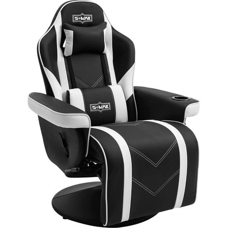 Gaming Stuhl mit Fußstütze hoher Rückenlehne Becherhalter Schwarz (1/5)