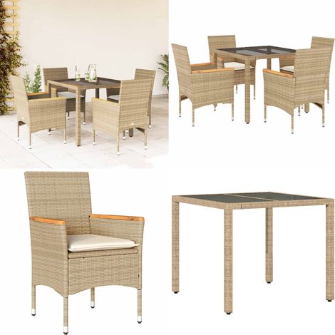 Ensemble à manger de jardin et coussins 5 pcs beige rotin verre - Salon De Jardin - Mobilier De Jardin - Set De Salon De Jardin - Table De Jardin - Chaises De Jardin - Home & Living (1/5)