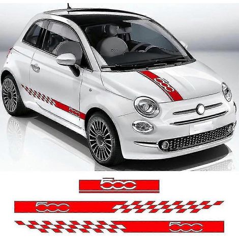 1 jeu d'autocollants décoratifs pour capot, portières et bas de caisse de Fiat 500 (film vinyle rouge). (1/5)