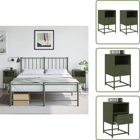 Tables de chevet 2 pcs vert olive 36x39x60,5 cm acier - Table De Chevet Industrielle - Table De Nuit Design - Table De Chevet Métal - Mobilier Industriel - Table De Chevet Verte