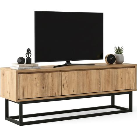 Dmora - Fernsehschrank Dpinat, Ständer für Wohnzimmerfernseher, Niedriges Wohnzimmer-Sideboard, TV-Ständerbasis, 140x40h50 cm, Eiche und Schwarz