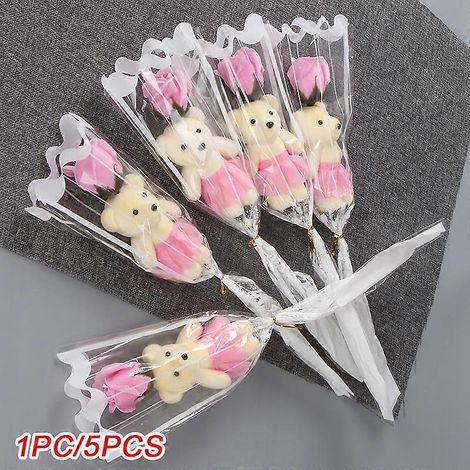 1/5 pièces Savon parfumé en forme de rose, décoration de mariage ou de maison, bouquet de savon ours, Saint-Valentin, roses artificielles, fête des mères1 pièce rose (1/5)