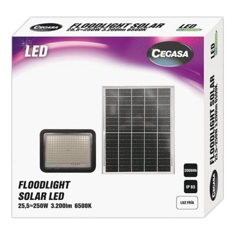 Cegasa proiettore solar led 3200lm 6500k - pannello solar integrato 5v-25w - autonomia fino a 12h - resistenza ip65