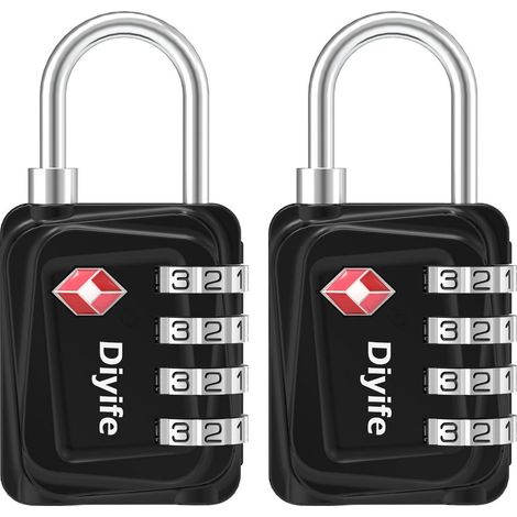 Cadenas à combinaison TSA 4 chiffres, lot de 2 Noir, cadenas de valise pour bagages et casier