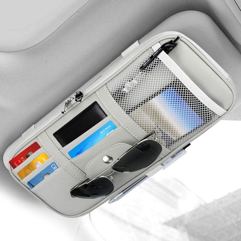 Pare Soleil de Organisateur Auto intérieur en Cuir Accessoires Poche de Rangement étui Sac pour Carte clé de Licence téléphone Portable Bill Document-Gray-Fei Yu (1/4)