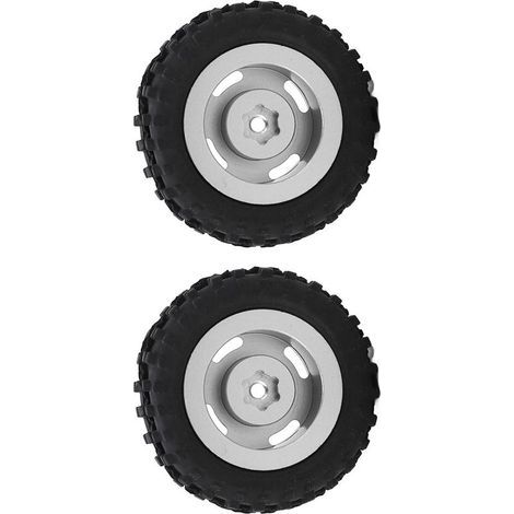 2 pièces set jante 50 mm pneu caoutchouc 4 trous pour AXIAL SCX24 1/24 voiture radiocommandée pièces rechange argent (1/5)