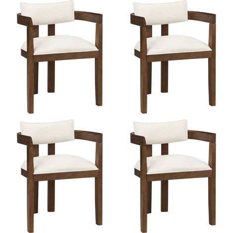 Set di 4 sedie da pranzo con braccioli in legno e tessuto di lino color noce MODENUIT (1/5)