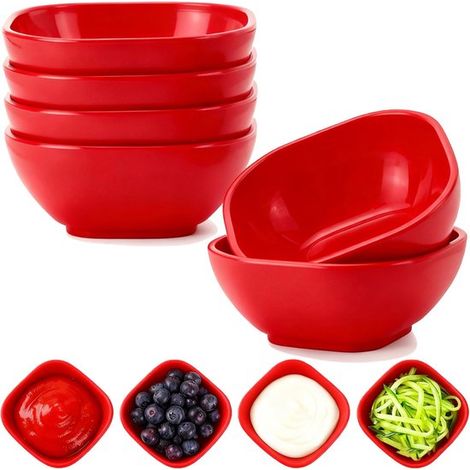 Set mit 6 bruchsicheren Soßenschälchen aus Kunststoff 100 ml kleine Dessertschälchen Mini-Zubereitungsschälchen für Beilagen Ketchup Snacks Nüsse rot (1/5)