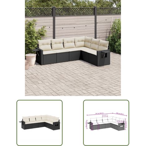 The Living Store 6-tlg. Garten-Sofagarnitur mit Kissen Schwarz Poly Rattan - Gartenmöbel - PE-Rattan Möbel - Outdoor Lounge Set - Sofasatz - Esszimmergarnitur (1/3)