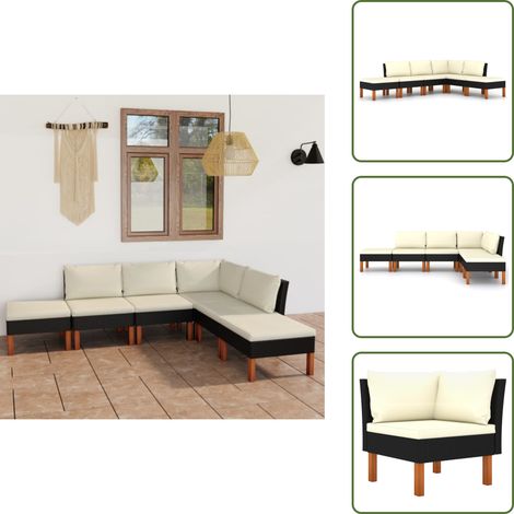 6-tlg. Garten-Lounge-Set mit Kissen Poly Rattan Schwarz - Gartensonnenliege - Gartenloungesessel - Outdoor Möbel - Esszimmergarnitur - Balkonmöbel (1/5)