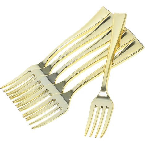 Lot de 24 mini fourchettes jetables pour fruits, desserts et puddings, idéales pour les fêtes, les restaurants et les karaokés (dorées).-9.8X2.8CM-Golden (1/2)