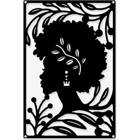 Décoration Murale en Métal Afrique Femme, Noir Tenture Décor Silhouette Mur Art Sculpture Murale pour la Maison Chambre Salon Salle de Bains Cuisine Bureau Hôtel Décoration Murale, 30x20 cm (1/3)