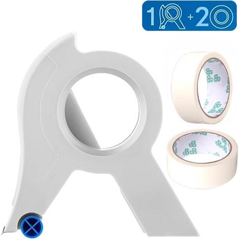 Dispensador de cinta de 3 piezas, Aplicador de cinta de pintor portátil, Incluye dos rollos de cinta, 15 x 10,4 cm, Blanco (1/5)
