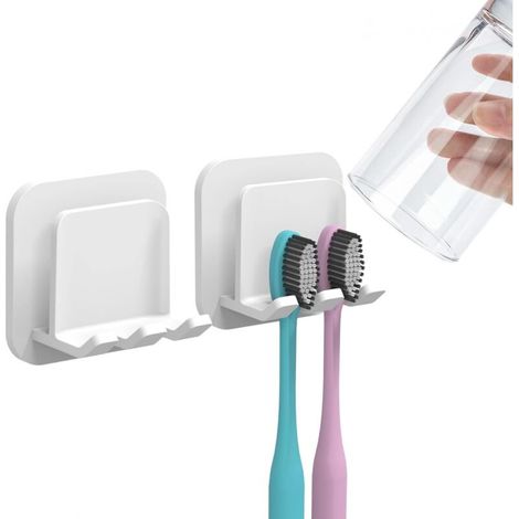 2er-Pack selbstklebende Wand-Zahnbürstenhalter, wasserdichter Haken, Zahnbürsten- und Becherhalter 2-in-1 für Bad und Dusche (weiß) (1/3)