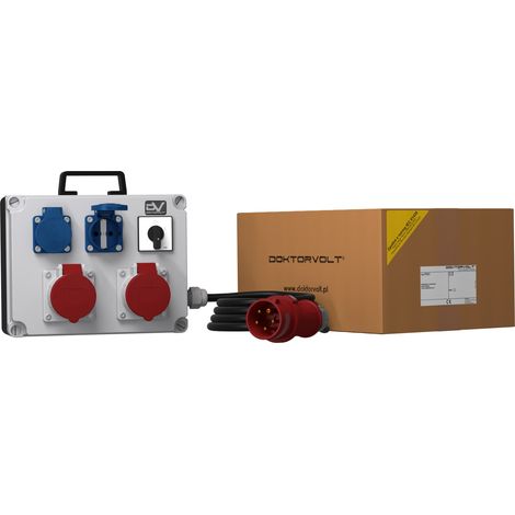 Tableau électrique de chantier avec interrupteur et câble FRED SKH 2x16 A 2x230 V Schuko Mennekes Doktorvolt® DV-0861-D (1/3)