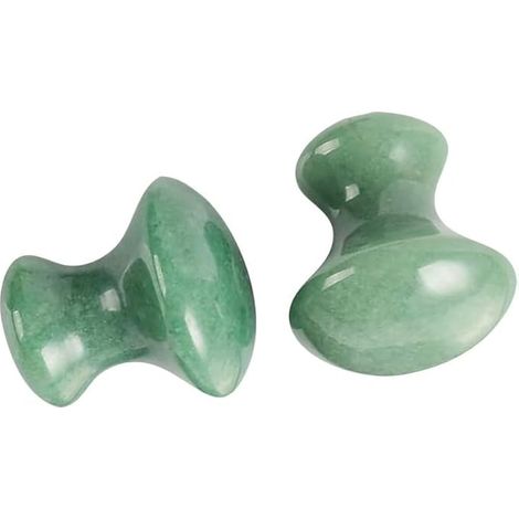 Lot de 2 outils pour le visage Gua Sha vert Assiette de massage Gua Sha Champignon Visage Jade Beauté Spatule de massage pour soins de la peau Spa, Kits et kits de soins du visage, Soin du visage