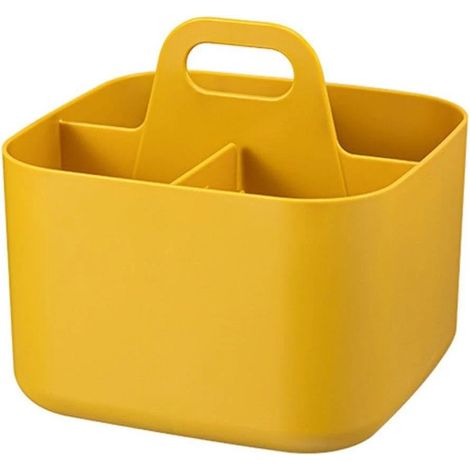 Panier de rangement avec poignée pour produits de nettoyage et de loisirs créatifs - Panier de rangement empilable pour la maison et les fournitures - Boîte de rangement jaune avec poignée