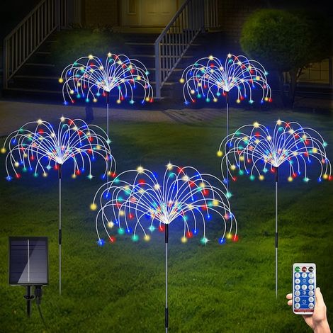 Lot de 5 lampes solaires décoratives de jardin, 120 LED colorées, télécommande, 8 modes d'éclairage, étanches IP65 (1/5)