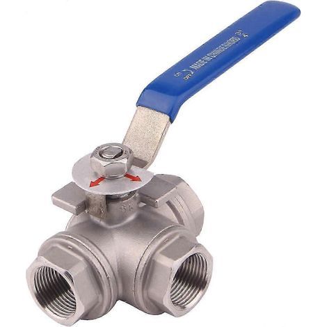 Vanne à bille 3 voies, embase en L, acier inoxydable 304, type femelle, pour eau, huile et gaz, avec poignée de verrouillage en vinyle (1 pouce NPT) KB 3/4 pouces NPT (1/5)