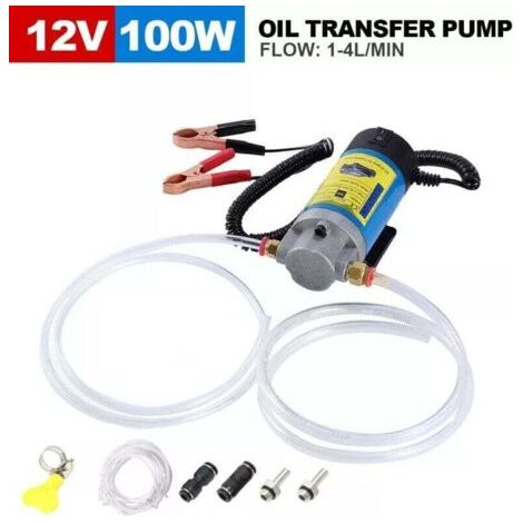 12V 100W Pompe à Huile Diesel Pompe Electrique Vidange Huile Moteur, Pompe de Transfert Pompe extracteur de vidange d'huile- Faible Bruit équipée de 3 Tuyaux (1/4)