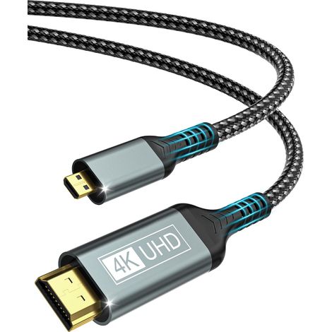 Câble Micro HDMI vers HDMI 3M, 4K@60Hz Cable Micro HDMI 2.0, Ethernet 3D ARC HDR Adaptateur HDMI Compatible avec Raspberry Pi 5/4, Hero, Caméras, Yoga (1/5)