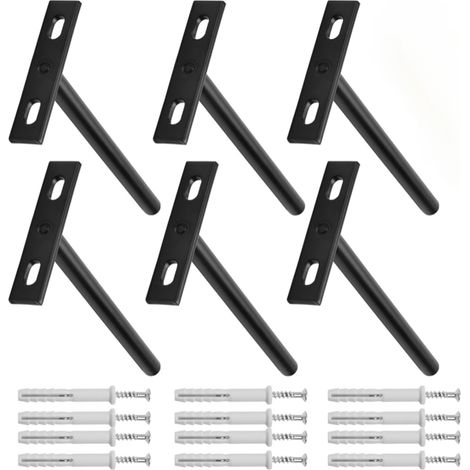 Soportes de pared de acero para estantes, juego de 6 con 12 tornillos y tacos, para estantes de 16 mm, ideales para salas de estar. (1/5)