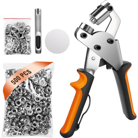 Herramienta para ojales, mango ergonómico, incluye 500 ojales metálicos de 3/8 de pulgada (10 mm). (1/2)