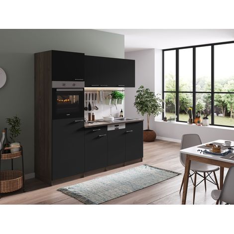 Cuisine Kitchenette Chêne York Noir Oliver 205 cm Respekta